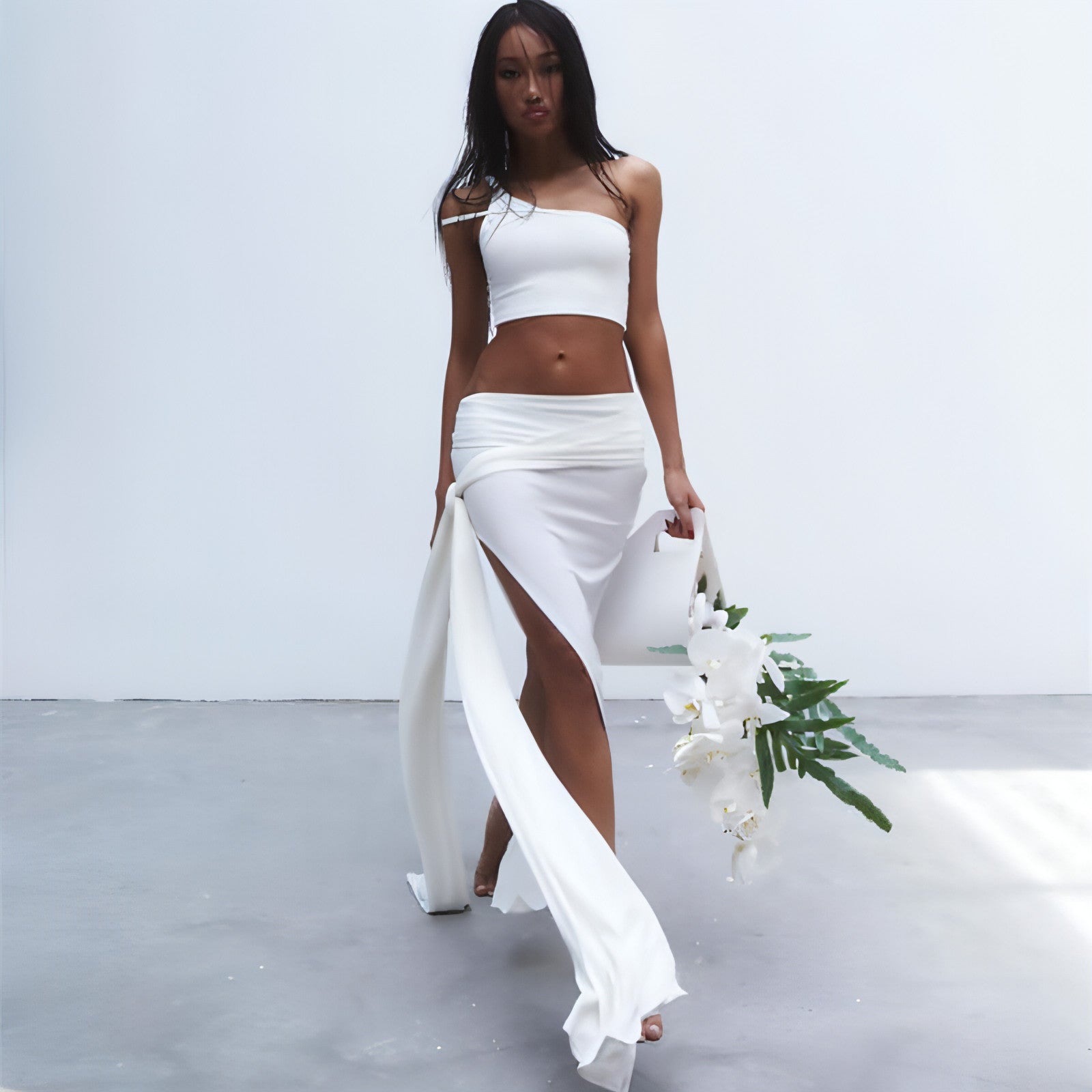 Women's Off-the-shoulder Navel High Slit Two Piece