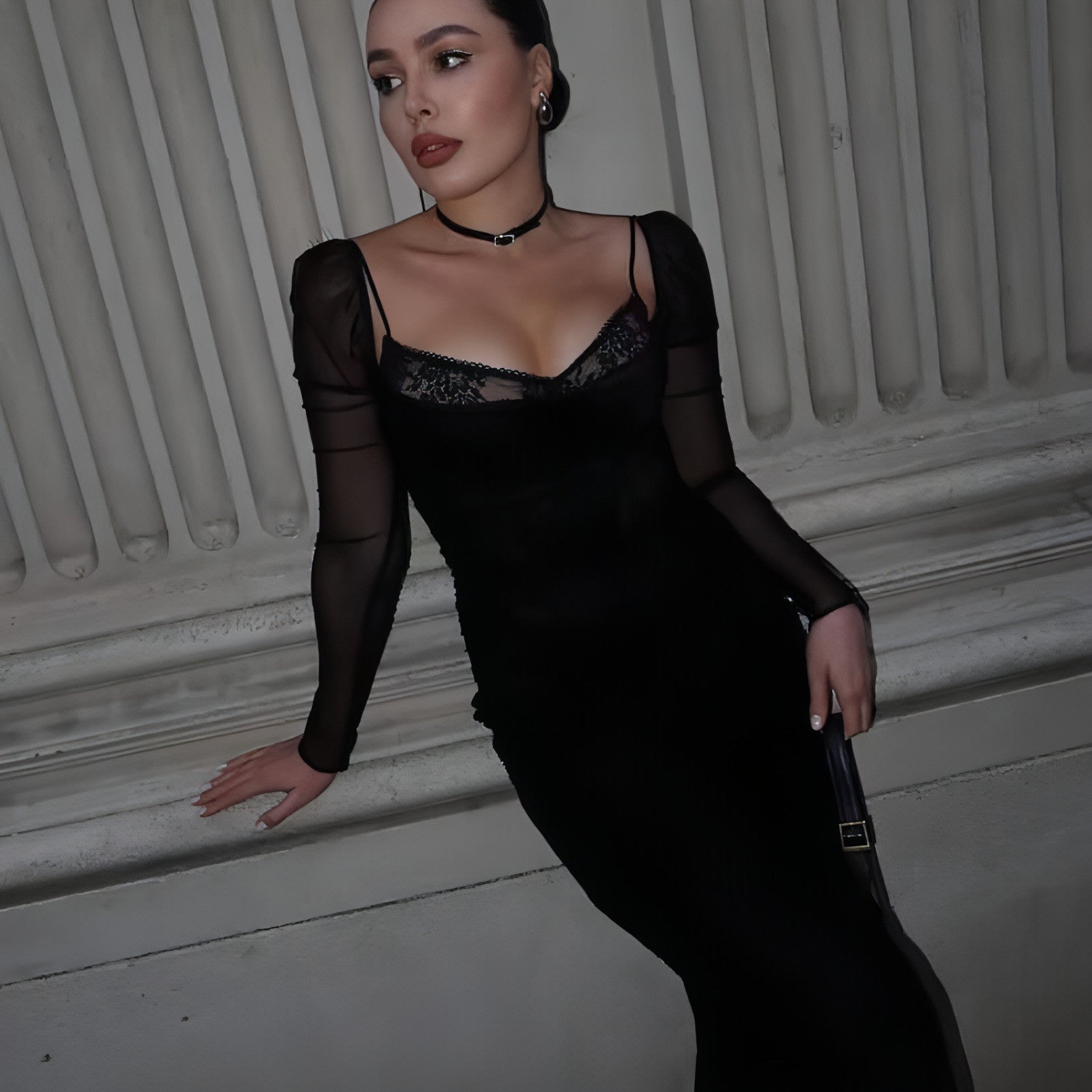 Braces Long Sleeve Tight Dress